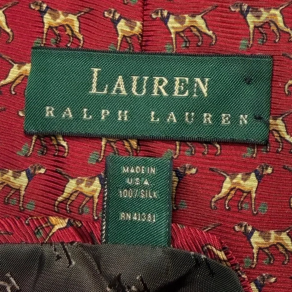 Ralph‎ Lauren Pointer Hunting Dog Red Pure Silk Neck Tie
